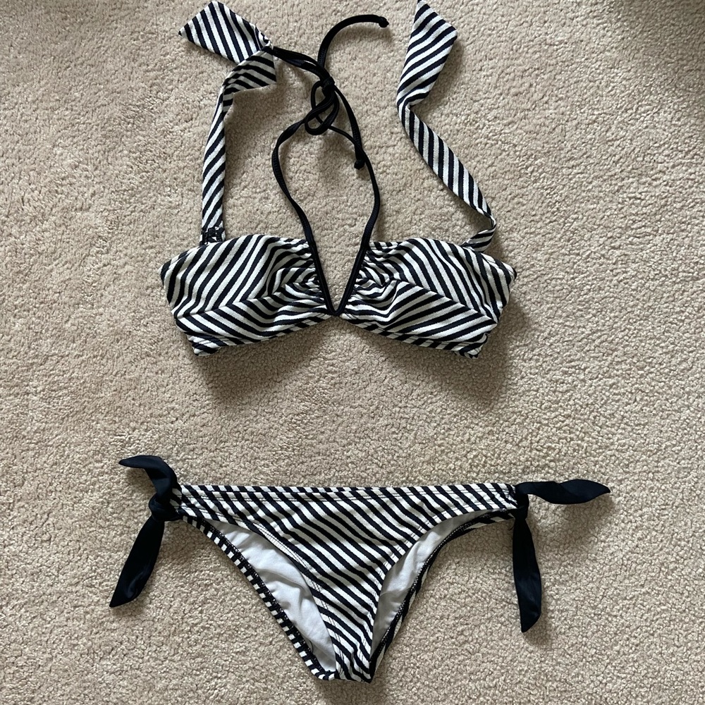 Hurley Black and White Striped Bikini